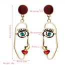 2 Pairs Exaggerated Personality Asymmetrical Face Red Lips Earrings Female S925 Silver Needle Long Earrings(Red)