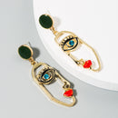 2 Pairs Exaggerated Personality Asymmetrical Face Red Lips Earrings Female S925 Silver Needle Long Earrings(Green)