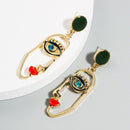 2 Pairs Exaggerated Personality Asymmetrical Face Red Lips Earrings Female S925 Silver Needle Long Earrings(Green)