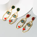 2 Pairs Exaggerated Personality Asymmetrical Face Red Lips Earrings Female S925 Silver Needle Long Earrings(Green)