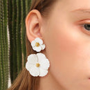 2 PCS Boho Style Earrings Alloy Flower Long Earrings(White)