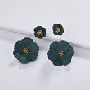 2 PCS Boho Style Earrings Alloy Flower Long Earrings(Dark Green)