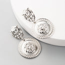 3 Pairs Baroque Retro Lion Head Earrings Female Personality Exaggerated Earrings(Silver)