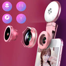 4 in 1 Wide Angle + Macro + Fisheye + Fill Light Mobile Phone SLR Camera Lens(Rose Gold)