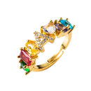 Copper 18K Micro Inlaid Zircon English Letter Ring Hip Hop Style Open Ring(A)