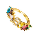 Copper 18K Micro Inlaid Zircon English Letter Ring Hip Hop Style Open Ring(B)