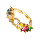 Copper 18K Micro Inlaid Zircon English Letter Ring Hip Hop Style Open Ring(C)