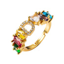 Copper 18K Micro Inlaid Zircon English Letter Ring Hip Hop Style Open Ring(D)