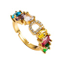 Copper 18K Micro Inlaid Zircon English Letter Ring Hip Hop Style Open Ring(D)