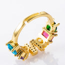 Copper 18K Micro Inlaid Zircon English Letter Ring Hip Hop Style Open Ring(D)