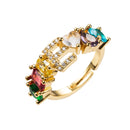 Copper 18K Micro Inlaid Zircon English Letter Ring Hip Hop Style Open Ring(E)