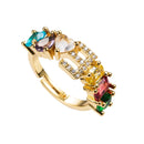Copper 18K Micro Inlaid Zircon English Letter Ring Hip Hop Style Open Ring(E)