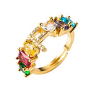 Copper 18K Micro Inlaid Zircon English Letter Ring Hip Hop Style Open Ring(F)