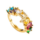 Copper 18K Micro Inlaid Zircon English Letter Ring Hip Hop Style Open Ring(F)