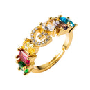 Copper 18K Micro Inlaid Zircon English Letter Ring Hip Hop Style Open Ring(G)