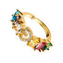 Copper 18K Micro Inlaid Zircon English Letter Ring Hip Hop Style Open Ring(G)