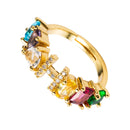 Copper 18K Micro Inlaid Zircon English Letter Ring Hip Hop Style Open Ring(H)