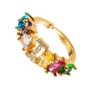Copper 18K Micro Inlaid Zircon English Letter Ring Hip Hop Style Open Ring(I)