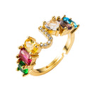 Copper 18K Micro Inlaid Zircon English Letter Ring Hip Hop Style Open Ring(J)