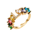 Copper 18K Micro Inlaid Zircon English Letter Ring Hip Hop Style Open Ring(L)