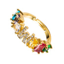 Copper 18K Micro Inlaid Zircon English Letter Ring Hip Hop Style Open Ring(M)