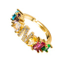 Copper 18K Micro Inlaid Zircon English Letter Ring Hip Hop Style Open Ring(N)
