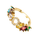Copper 18K Micro Inlaid Zircon English Letter Ring Hip Hop Style Open Ring(O)