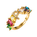 Copper 18K Micro Inlaid Zircon English Letter Ring Hip Hop Style Open Ring(P)