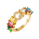 Copper 18K Micro Inlaid Zircon English Letter Ring Hip Hop Style Open Ring(Q)