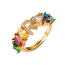 Copper 18K Micro Inlaid Zircon English Letter Ring Hip Hop Style Open Ring(R)