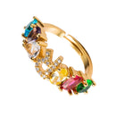 Copper 18K Micro Inlaid Zircon English Letter Ring Hip Hop Style Open Ring(R)