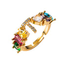 Copper 18K Micro Inlaid Zircon English Letter Ring Hip Hop Style Open Ring(T)