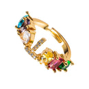 Copper 18K Micro Inlaid Zircon English Letter Ring Hip Hop Style Open Ring(T)