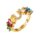 Copper 18K Micro Inlaid Zircon English Letter Ring Hip Hop Style Open Ring(U)
