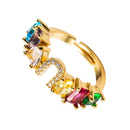 Copper 18K Micro Inlaid Zircon English Letter Ring Hip Hop Style Open Ring(U)