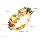 Copper 18K Micro Inlaid Zircon English Letter Ring Hip Hop Style Open Ring(U)