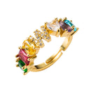 Copper 18K Micro Inlaid Zircon English Letter Ring Hip Hop Style Open Ring(W)