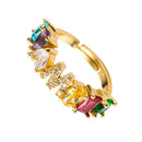 Copper 18K Micro Inlaid Zircon English Letter Ring Hip Hop Style Open Ring(W)