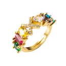 Copper 18K Micro Inlaid Zircon English Letter Ring Hip Hop Style Open Ring(X)
