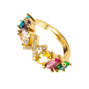 Copper 18K Micro Inlaid Zircon English Letter Ring Hip Hop Style Open Ring(X)