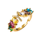 Copper 18K Micro Inlaid Zircon English Letter Ring Hip Hop Style Open Ring(Y)