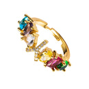 Copper 18K Micro Inlaid Zircon English Letter Ring Hip Hop Style Open Ring(Y)
