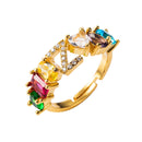 Copper 18K Micro Inlaid Zircon English Letter Ring Hip Hop Style Open Ring(Z)