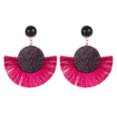 3 Pairs Exaggerated Long Round Bohemian Tassel Earrings With Diamonds(Rose Red)