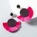 3 Pairs Exaggerated Long Round Bohemian Tassel Earrings With Diamonds(Rose Red)