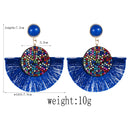 3 Pairs Exaggerated Long Round Bohemian Tassel Earrings With Diamonds(Rose Red)