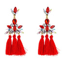 2 Pairs Womens Fan-shaped Long Tassel Earrings Alloy Diamond Bohemian Earrings(Red)