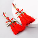 2 Pairs Womens Fan-shaped Long Tassel Earrings Alloy Diamond Bohemian Earrings(Red)