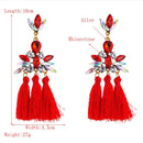 2 Pairs Womens Fan-shaped Long Tassel Earrings Alloy Diamond Bohemian Earrings(Red)