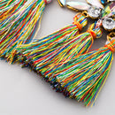 2 Pairs Womens Fan-shaped Long Tassel Earrings Alloy Diamond Bohemian Earrings(Red)